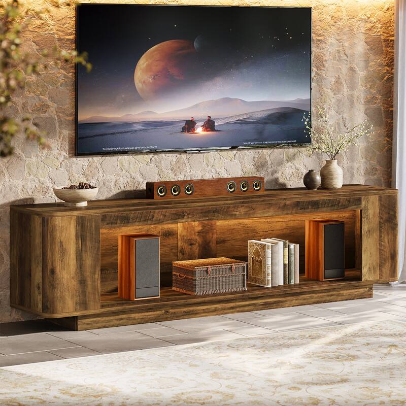 TV Stand Entertainment Center with LED Light Strip for Living Room - Brown