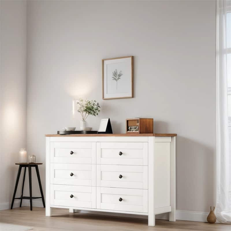 Farmhouse Style Wooden Dresser with 6 Drawer