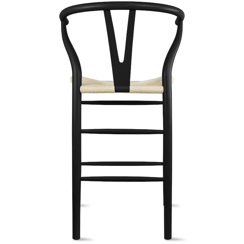 Solid Wood Countertop Height Barstool with Open Y Back Farmhouse Woven Organic Natural Chair For Kitchen Designer - N/A