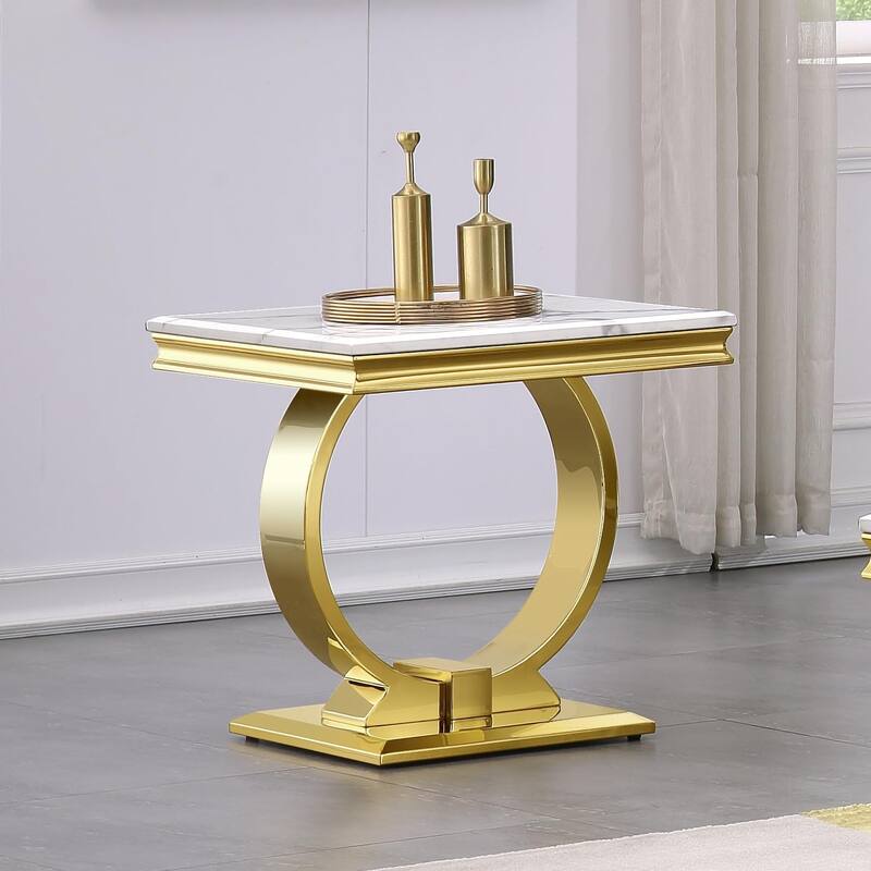 Modern metal End Table with Square Gloss Top and with metal U-shaped base