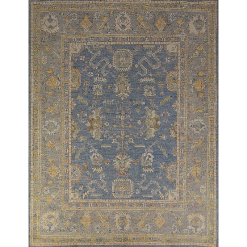 Hand Knotted Oriental 100% Wool Carpet Transitional All-Over Navy Blue & Blues Oushak Area Rug - 9' 9'' X 8' 2''