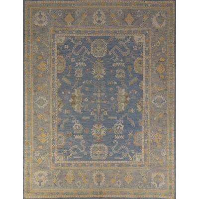 Hand Knotted Oriental 100% Wool Carpet Transitional All-Over Navy Blue & Blues Oushak Area Rug - 9' 9'' X 8' 2''