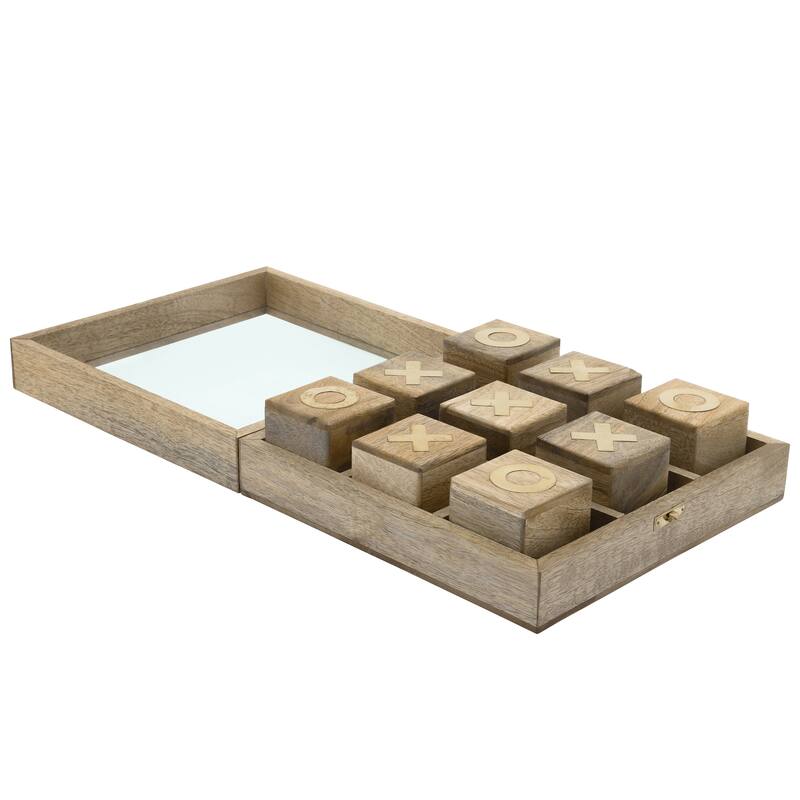 Sagebrook Home 10" Natural Brown Wooden Tic Tac Toe in Case Decorative Table Game - 10" x 10" x 3" - 10" x 10" x 3" - Brown