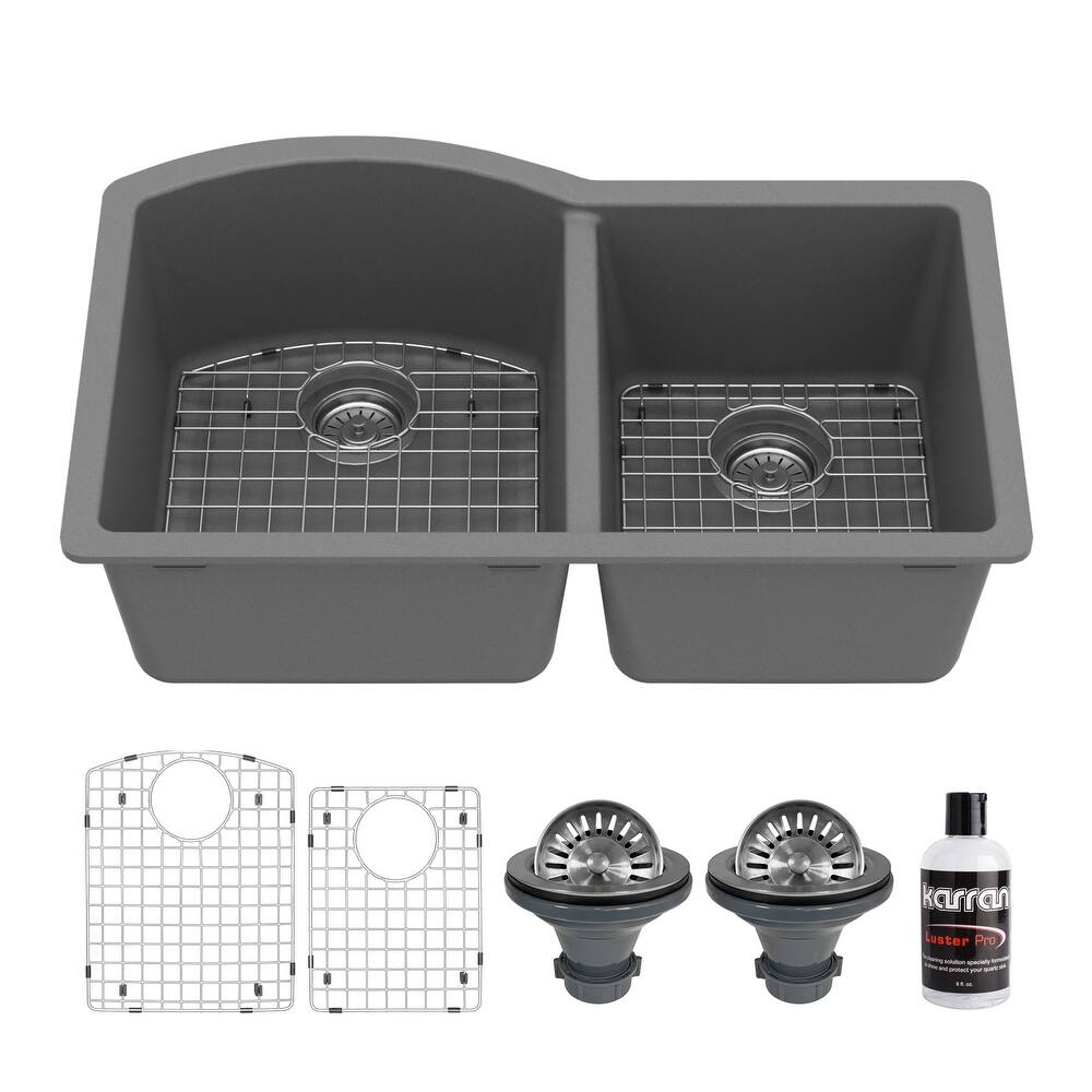 Karran Undermount Quartz 32 in. 60/40 Double Bowl Kitchen Sink Kit