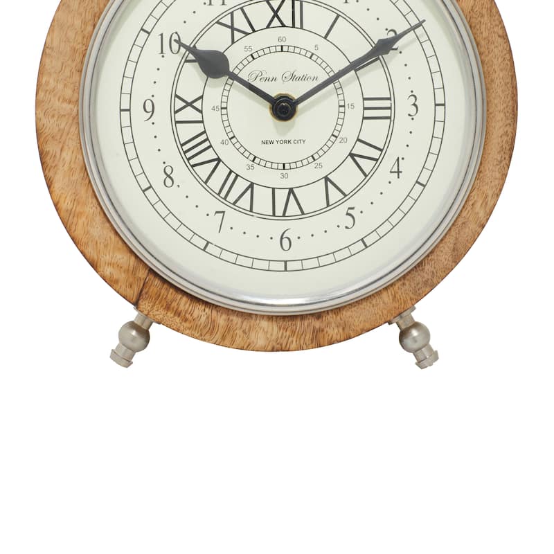Mango Wood Clock with Bell Style Top - Brown - Roche River Decor - 3"W x 7"L x 10"H