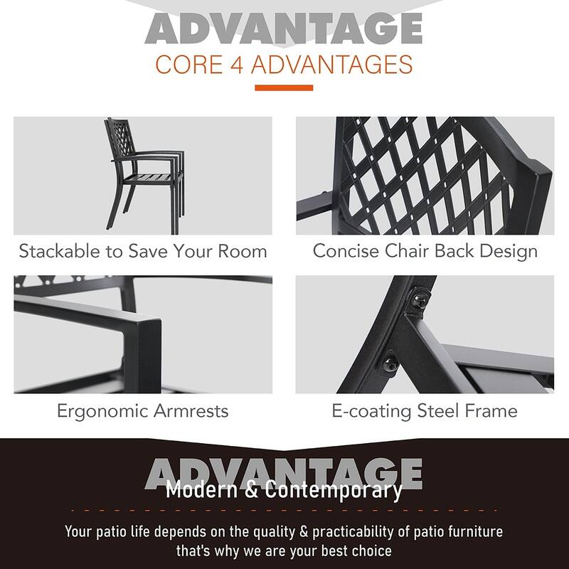 MAISON ARTS 7/9-Pieces Patio Dining Set with Metal Rectangle Expandable Table and Metal Stackable Chairs