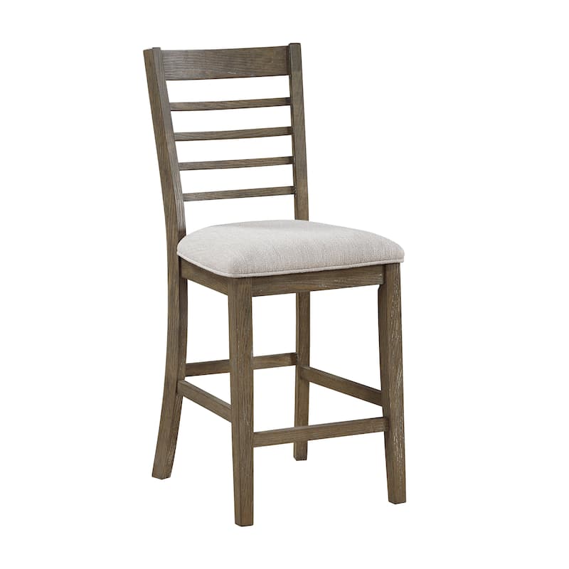 6pcs Dining Furniture Set Counter Height Table Chairs Bench Upholstered Seat Cushion Light Brown Finish