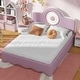 preview thumbnail 2 of 24, Twin/Full Size Upholstered Platform Bed with LED Headboard, Cute Kids Bed Frame Pink Floor Bed