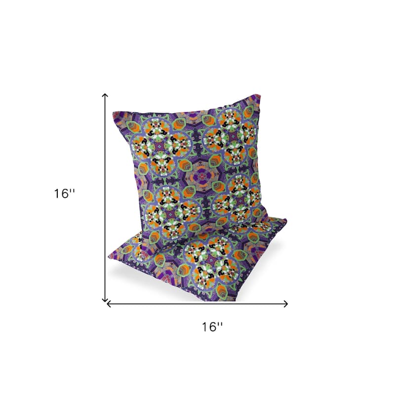 HomeRoots Set of Two 16" X 16" Purple and White Blown Seam Floral Indoor Outdoor Throw Pillow - 16.00' X '16.00' X '5.00