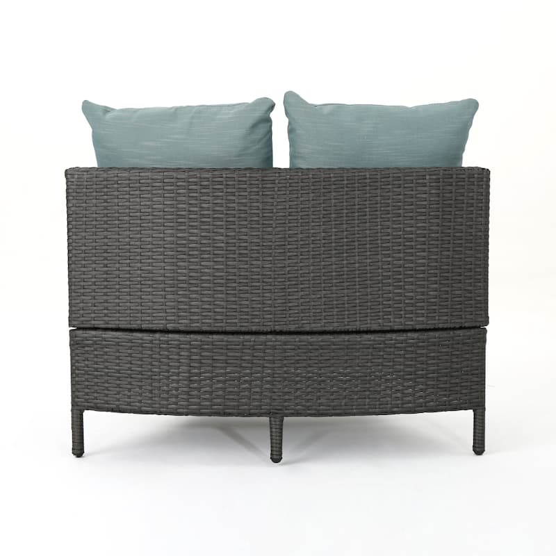 Newton Wicker Outdoor Curved Loveseat Sectional with Cushions by Christopher Knight Home