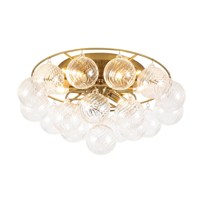 Mid-Century Modern 6-Light Ribbed Glass Globe Bubble Semi Flush Mount