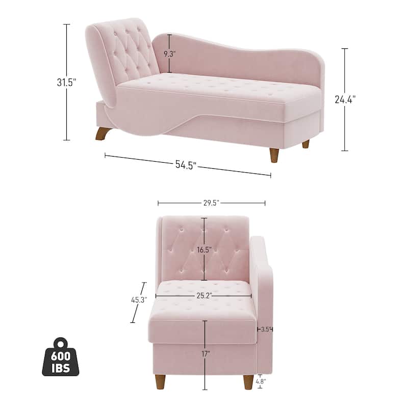Ouyessir Upholstered Storage Chaise Lounge Chair with Left Armrest & Lumbar Pillow