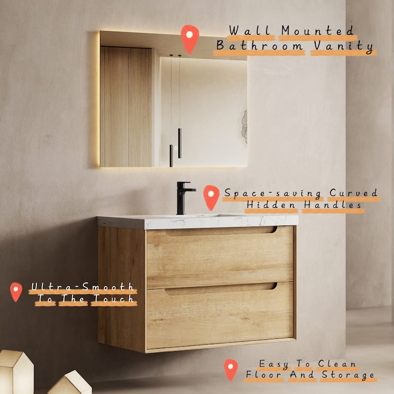 Prismis 36" 48" Wall-Mount Premium Bathroom Vanity with Upgraded Top
