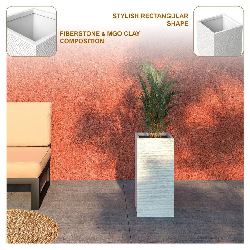 Basalt Modern Tall Square MGO Fiberstone Planter with Drainage, Weather-Resistant Indoor & Outdoor Patio Pot