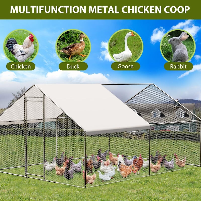 Large Metal Chicken Coop, Chicken Coop Run with Cover