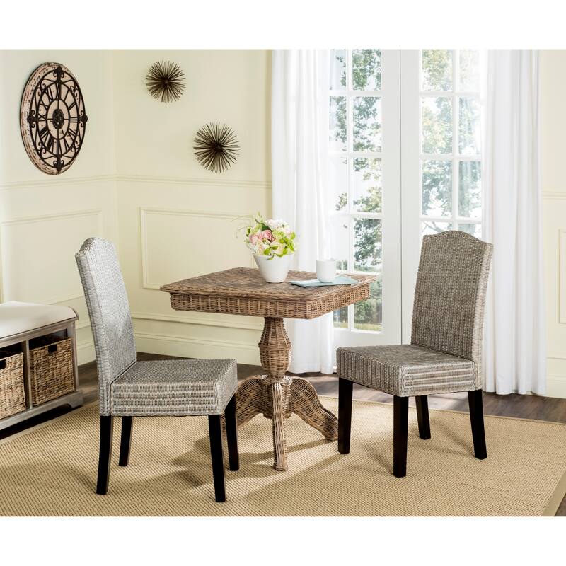 SAFAVIEH Margreet Grey Wicker Dining Chair (Set of 2) - 17.3" x 22" x 38.5" - 17"Wx22"Dx39"H - Antique Grey