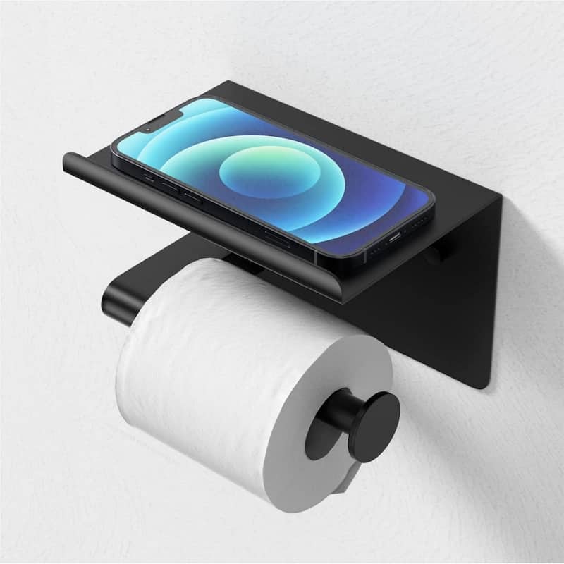 Stainless Steel Self-Adhesive Wall Mounted Toilet Paper Holder with Shelves for Bathroom, Kitchen, RV