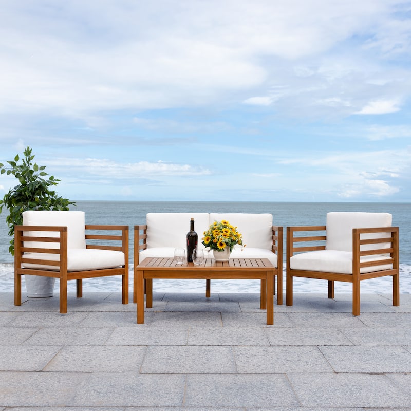SAFAVIEH Outdoor Samira 4-Piece Outdoor Set - 26W x 26D x 49H - Natural/Beige