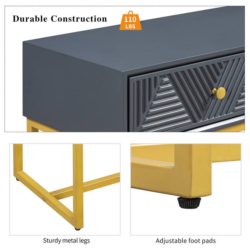 38" Modern Console Table with Two Drawers and Gold Metal Base for Entryway, Living Room