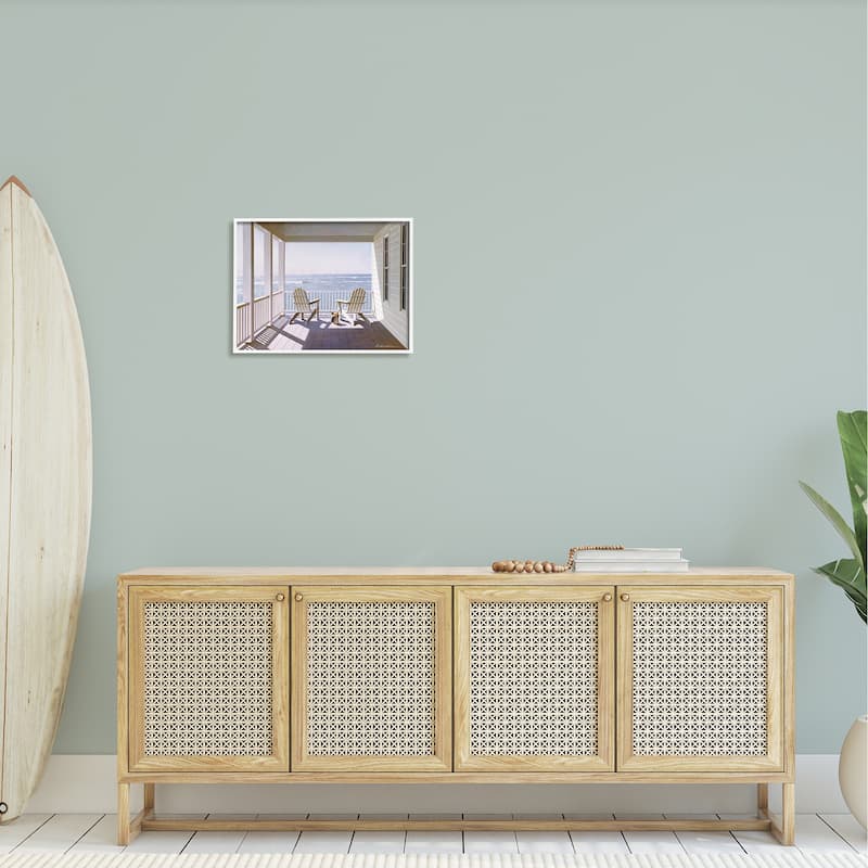 Stupell Porch Chairs Overlooking the Tide Realistic Painting Framed Giclee Texturized Art by Zhen-Huan Lu