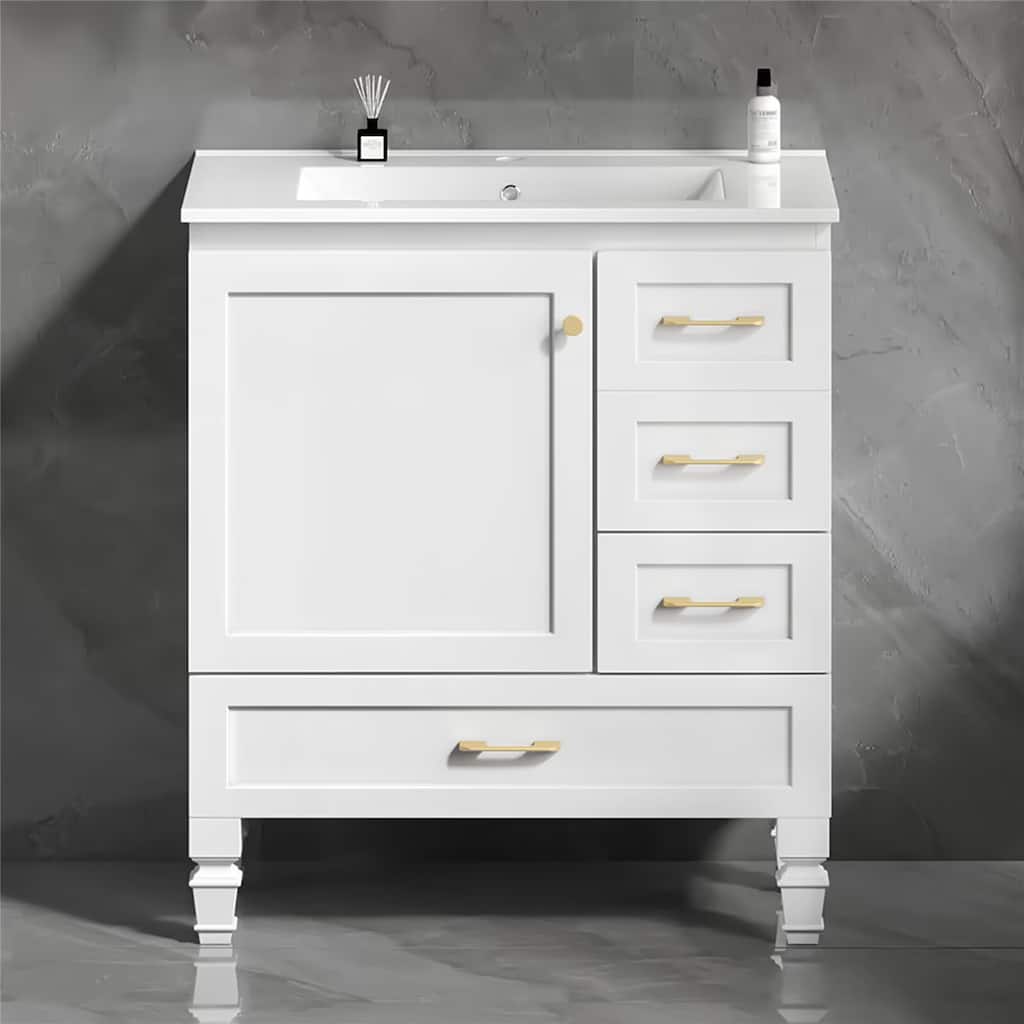 30" Bathroom Vanity Abundant Storage Cabinet -1 Soft Close Doors and 3 Drawer