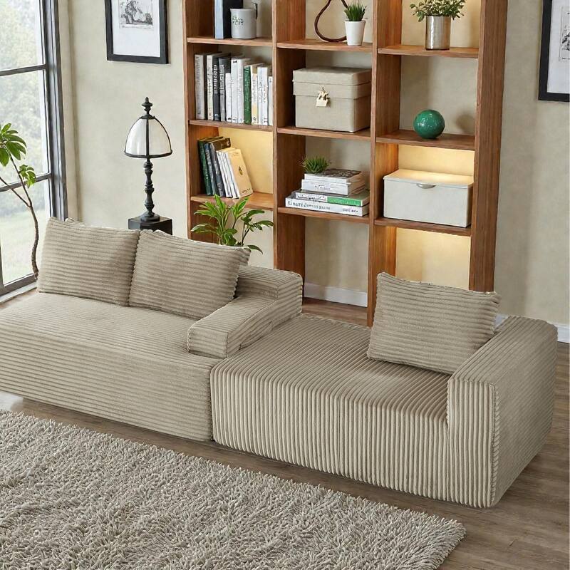 L Shaped Cloud Sectional Sofa with Deep Seat, Corduroy Modular Sleeper Couch, No Assembly Required