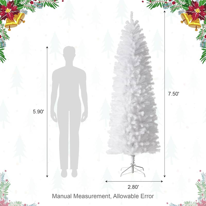Glitzhome 7.5ft/9ft Shimmering Tinsel Pink Slim Pencil Fir Artificial Christmas Trees