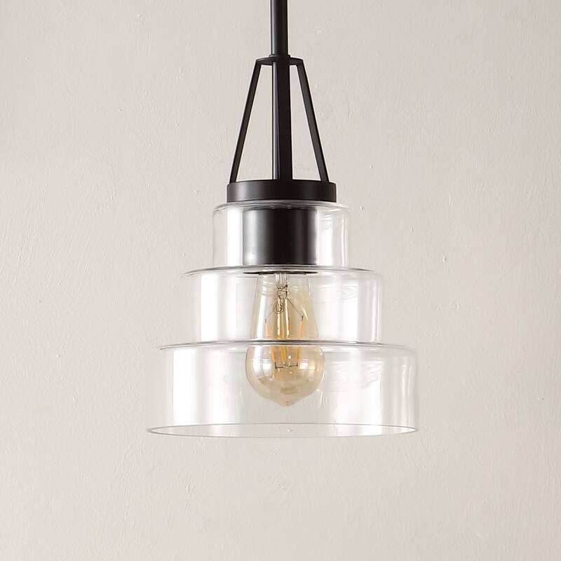 SAFAVIEH Lighting Catrien 8" Modern & Contemporary Pendant - 8" W x 8" D x 50" H - Clear/Black - 8Wx8Dx50H