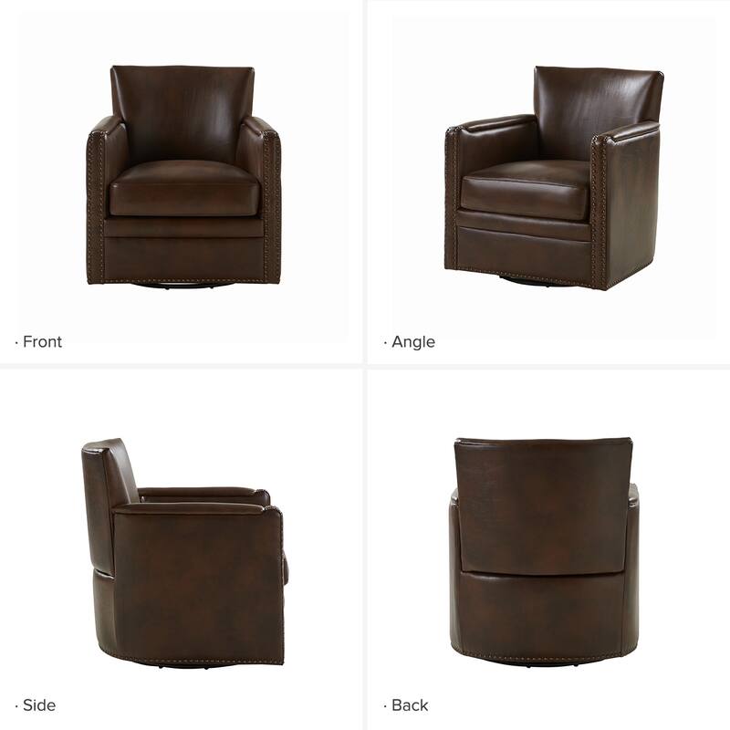 Pascual Classic Genuine Leather Swivel Chair With Nailhead Trim Arm Set of 2 by HULALA HOME