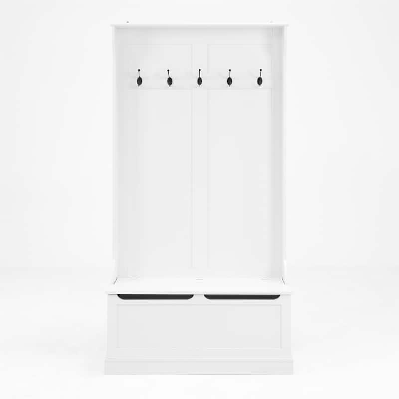 Wood Standing Coat Rack with Shoe Storage Bench and 5 Hook