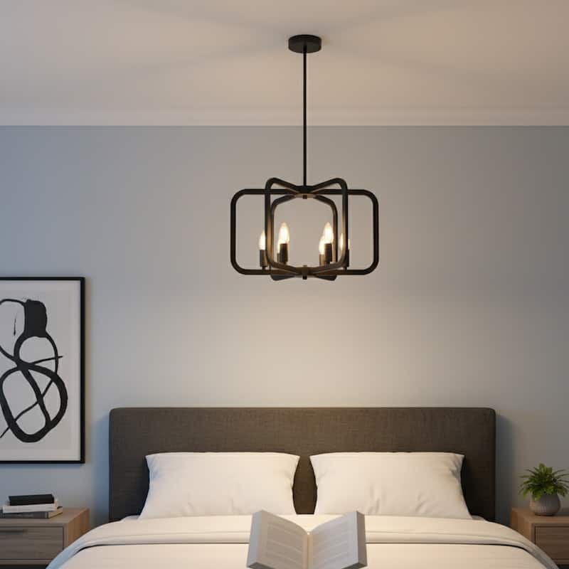 Modern Geometric 6-Light Black Pendant Chandelier