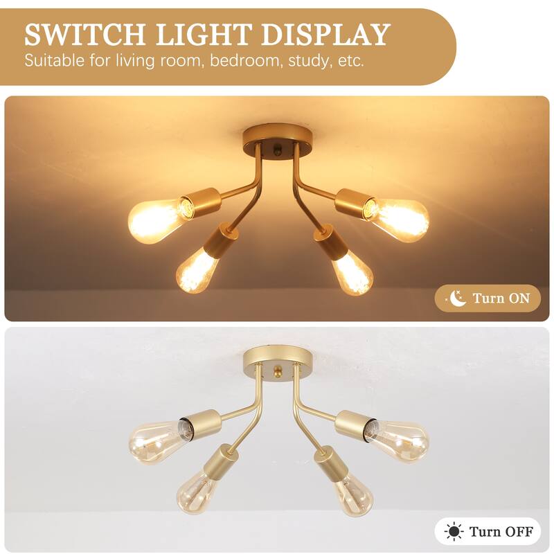 Modern 4-Light Semi Flush Mount Ceiling Light for Dining Room Bedroom Hallway Entryway