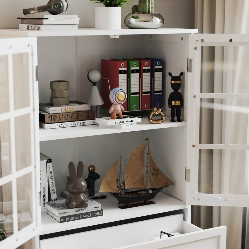 Modern Buffet Cabinet with Adjustable Shelves and Display Glass Doors for Versatile Living Room Storage