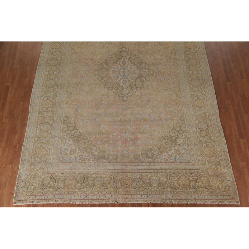 Hand Knotted Oriental 100% Wool Carpet Traditional Floral Pink Mashad Area Rug - 13' 0'' X 9' 6''