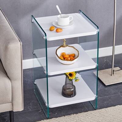Three Levels Of Bedside Tables, Board Surface Is MDF, And Both Sides Are Tempered Glass, With Storage Function