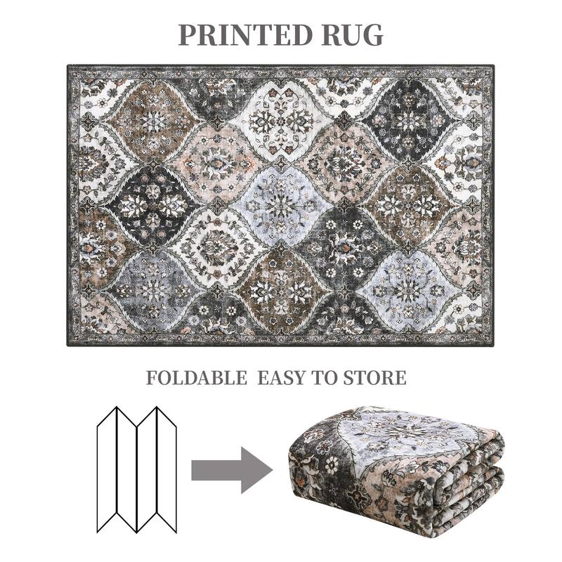 Rugs for Living Room Vintage Oriental Trellis Area Rug Soft Non Slip Low Pile Accent Rugs for Dining Room Office