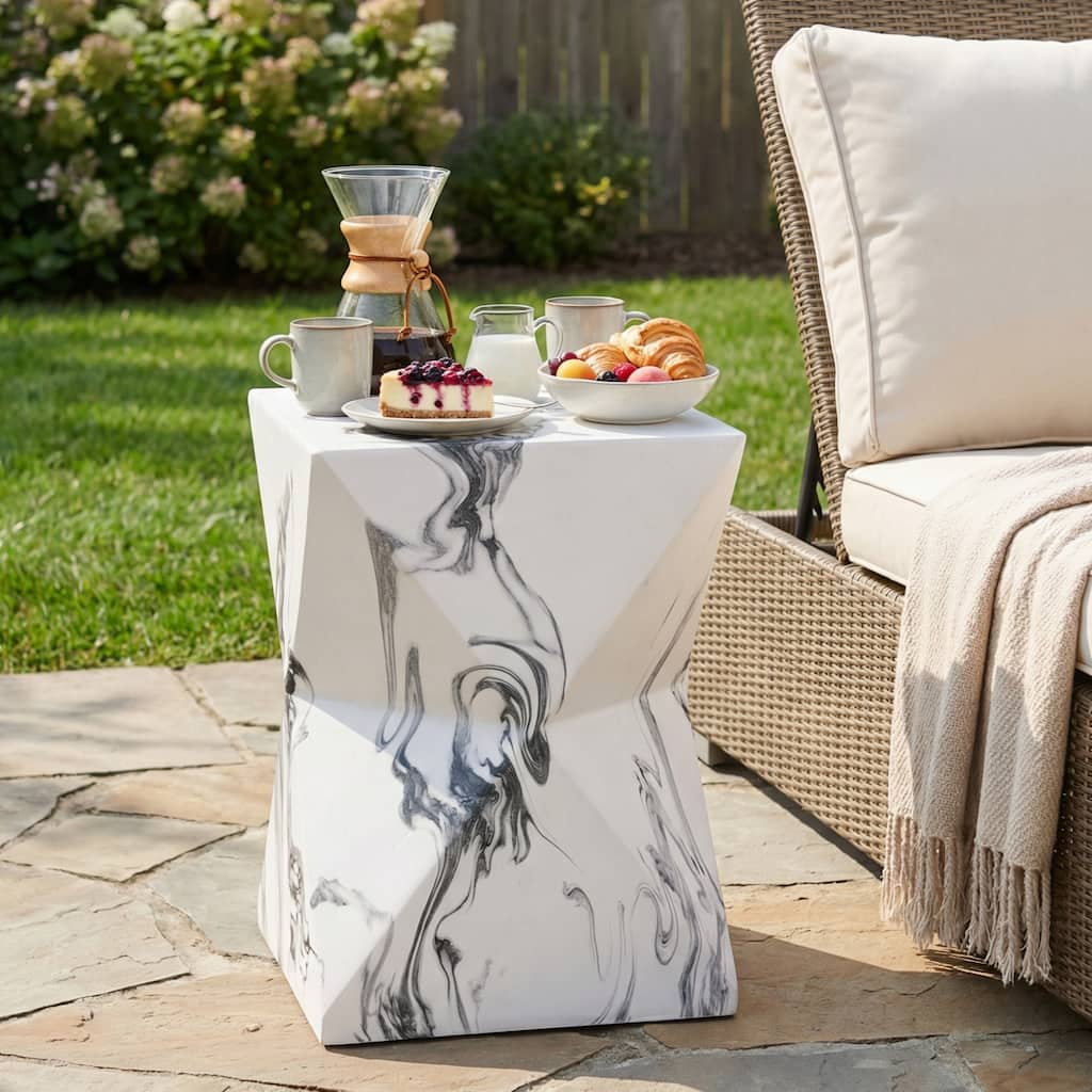 Christopher Knight Home - Lightweight Concrete Hourglass Accent Side Table with Faux Marble Finish for Indoor & Outdoor