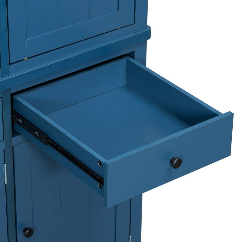 75" Farmhouse Kitchen Pantry Cabinet with Door Shelves, Large Freestanding Cupboard with Pull-Out Trays