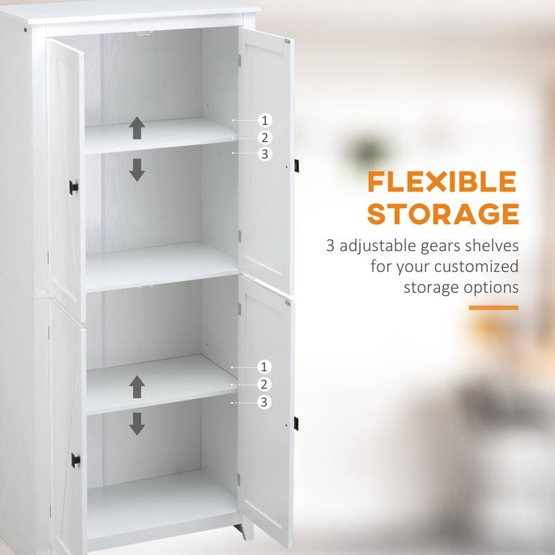 Freestanding 4-Door Kitchen Pantry Cabinet with Adjustable Shelves