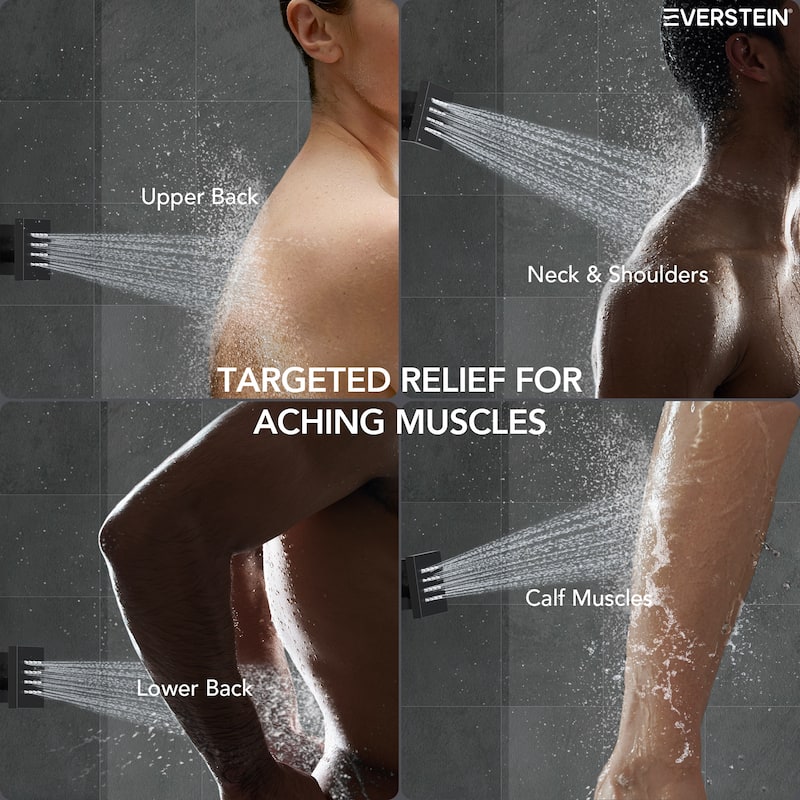 Shower System 12" Ceiling Rain Shower Head with 3-Way Thermostatic Faucet & Body Jets