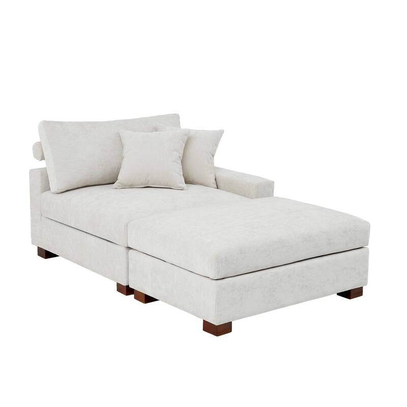Modern Chenille Chaise Lounge Set with Ottoman