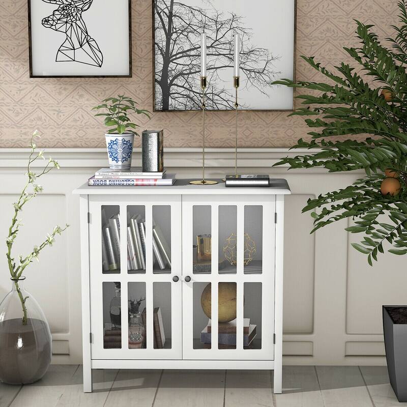 Costway 31'' Storage Buffet Cabinet Glass Door Sideboard Console Table - see details