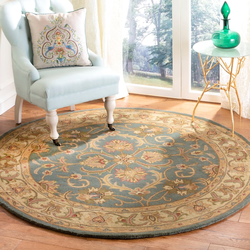 SAFAVIEH, Handmade Heritage Byzantium Traditional Oriental Wool Rug - 6' Round - Blue/Beige
