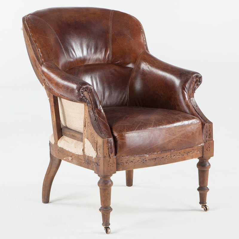 World Interiors Distressed Tobacco Leather Deconstructed Club Chair