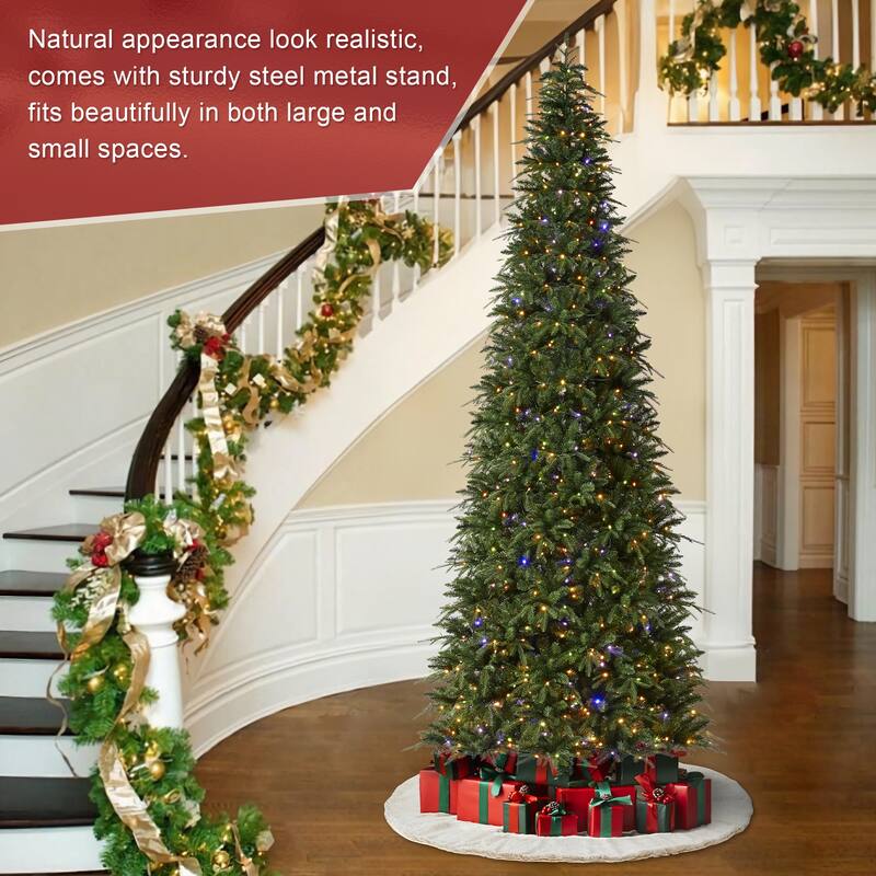 Glitzhome 7.5FT/9FT/11FT/15FT Pre-Lit Green Slim Fir Artificial Christmas Tree with Remote Control