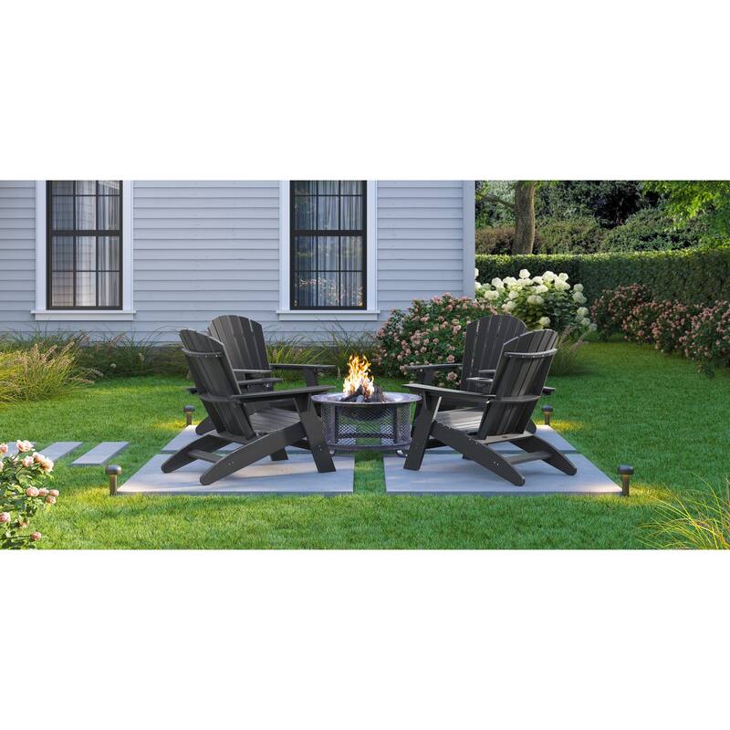 Black Adirondack Chair - Sturdy Hdpe Poly Lumber For Poolside, Patio, And Garden Relaxation