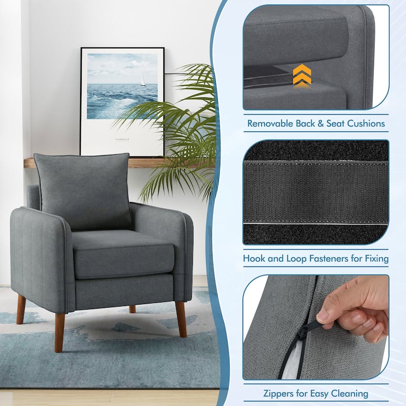Gymax 2PCS Modern Accent Chair Upholstered Mid-Century Armchair w/