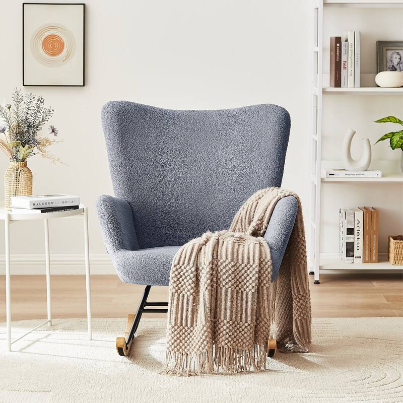 Javlergo Teddy Fabric Rocking Chair, Upholstered Nursery Glider Rocker with High Backrest & Side Pocket