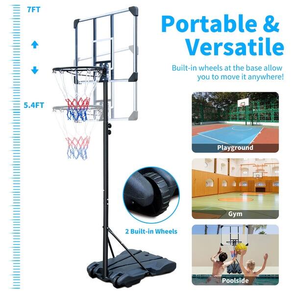 slide 2 of 7, Basketball Goal Adjustable Backboard with Wheels White
