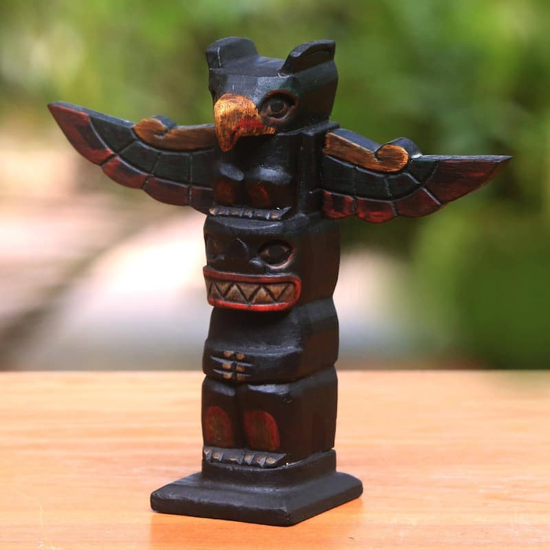 Novica Handmade Garuda Totem Wood Statuette - 7.75" H x 8.75" W x 2.8" D